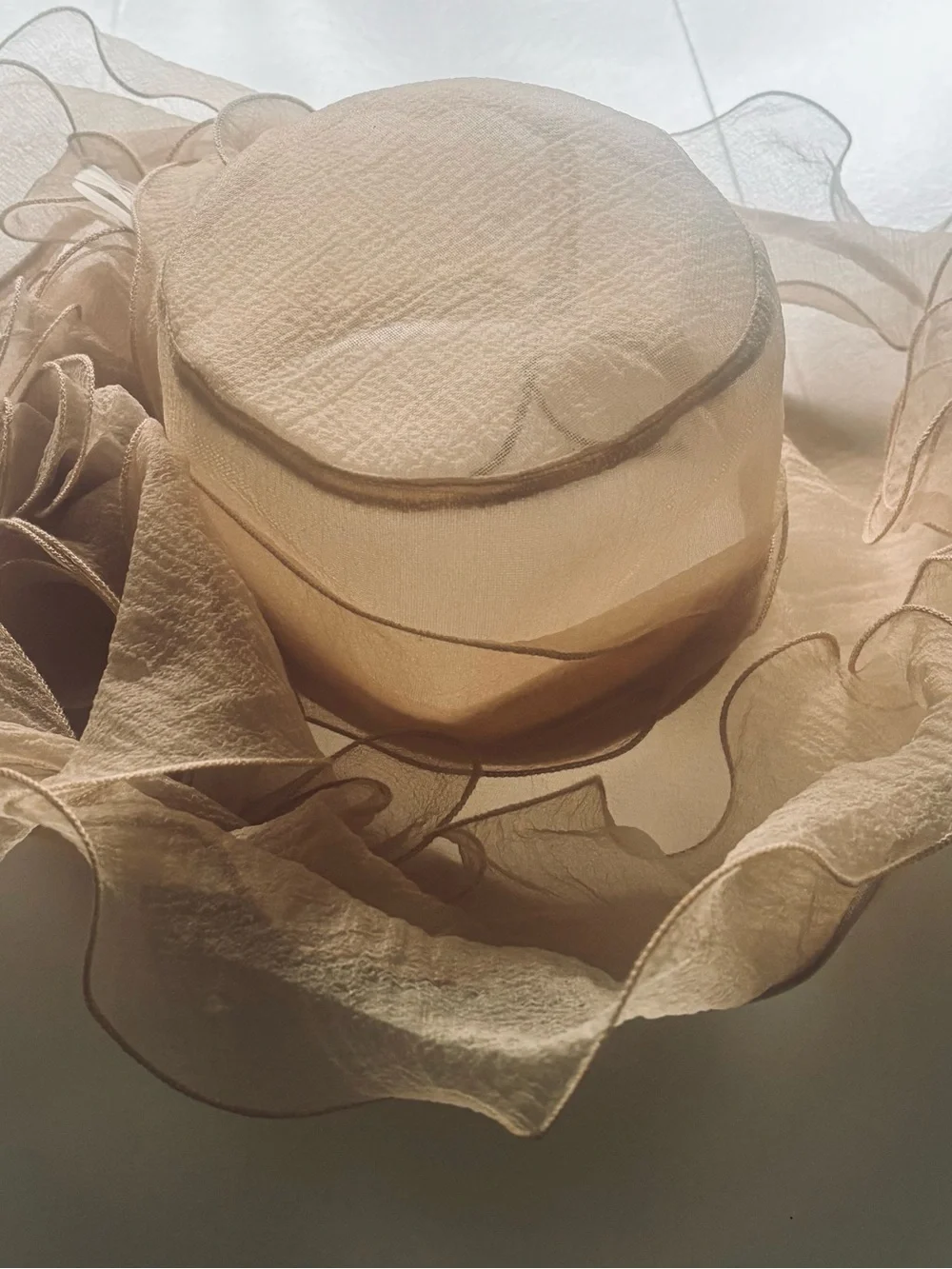 Chiffon Flower Fascinator Hat in Pink and Beige